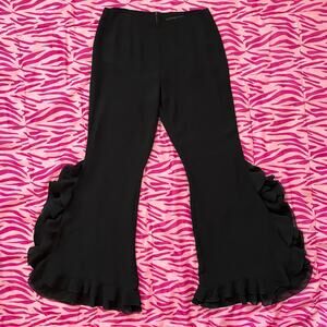 Vintage 90s / Y2K Ruffle Hem Flare Black Pants Latin Ballroom // Size‎ 8 Medium